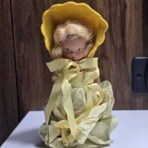 Vintage Nancy Ann Storybook Doll Daffy Down Dilly With Stand Bisque